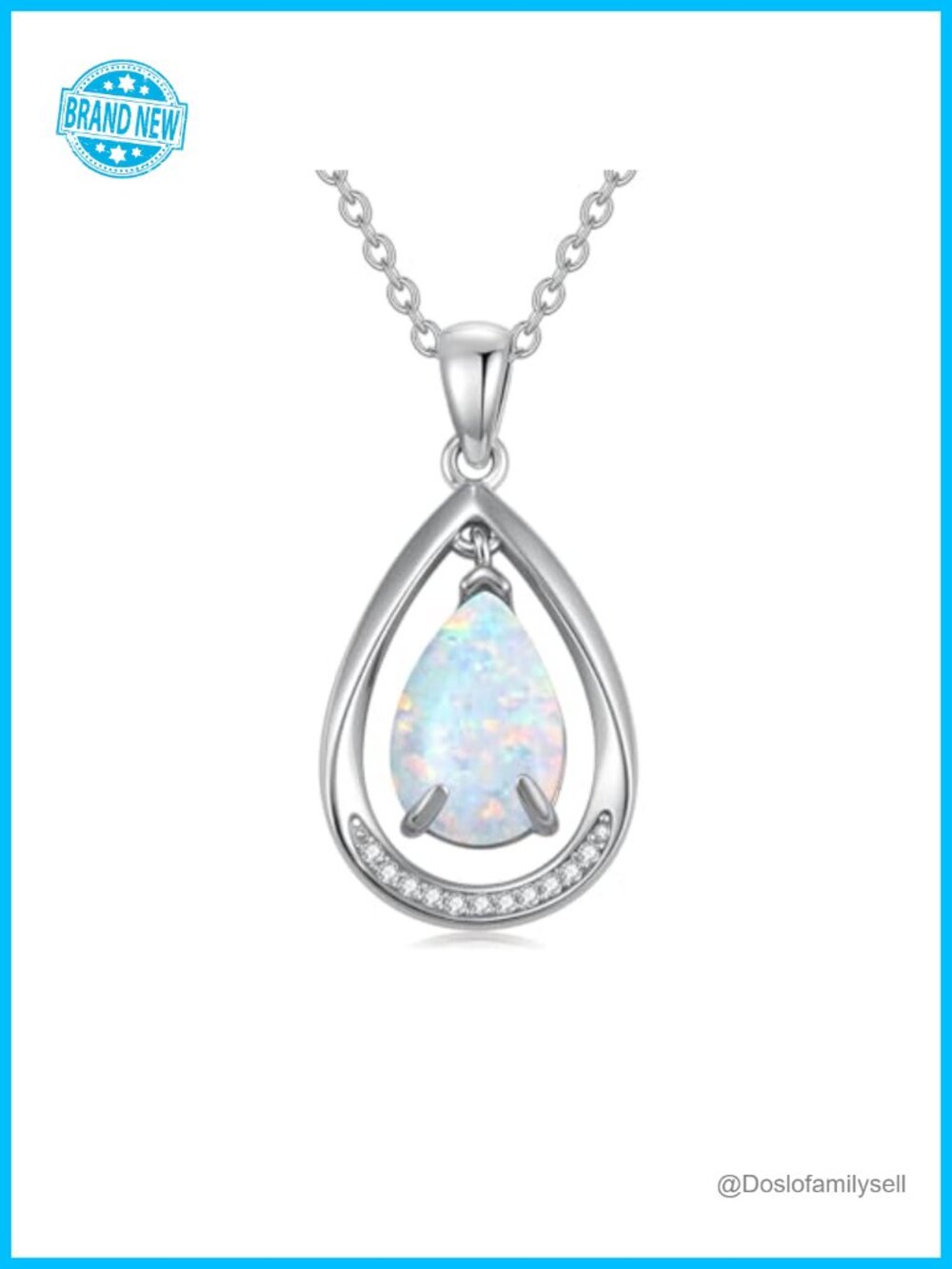 925 Sterling Silver Teardrop Opal Pendant Necklace with Diamond Accent, 18-20"